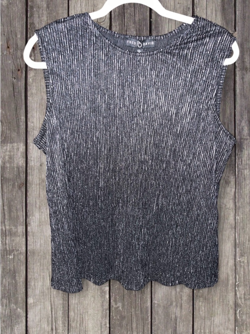 Fred David Black Metallic Ribbed Top – Large (NWT)